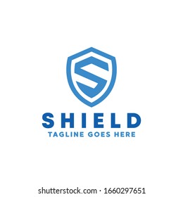 Diseño del logotipo Shield con el concepto de icono geométrico y vector de símbolo de seguridad.