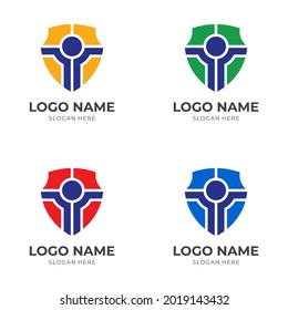 shield logo design with flat colorful style