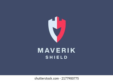 Shield logo design with letter M vector illustration.