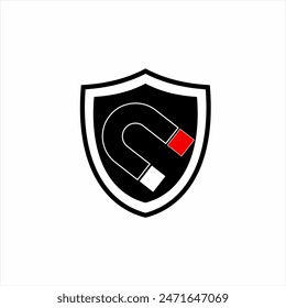 Shield logo design with magnet. .Suitable to use for cyber security logos.