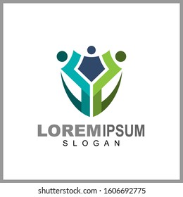 Shield logo design with people icon, Human protection logo vector, Security logo