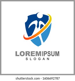 Shield logo design with people icon, Human protection logo vector, Security logo