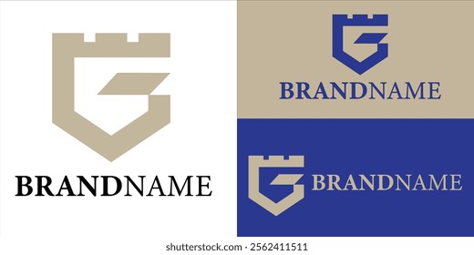 Shield logo design with a prominent letter G