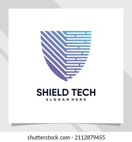 Shield logo design technology for business company or personal with line art style