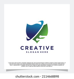 shield logo design with technology concept premium vector