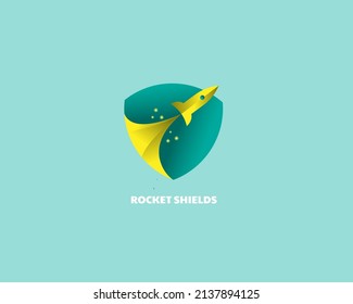shield logo design template, logo with a combination of  abstract  shield and abstract rocket elements