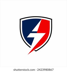 Shield logo design with thunderbolt number 7 concept.