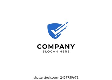 Shield logo design with tick icon with fast effect in flat design style