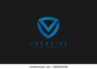 Ilustración vectorial de diseño del logotipo Escudo. Logo del escudo azul aislado en fondo negro