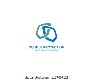 Shield Logo Design Vector Template. Double Protection.