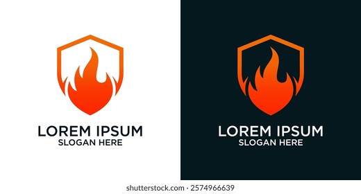 Shield Logo designs vector, Fire Shield logo designs concept vector