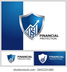 Shield logo with dollar sign and rising chart, symbolizing financial security, investment growth, and protection