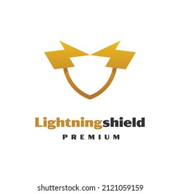 Shield logo with electrical lighting. Company logo security, application security, electrical symbol.