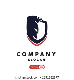 shield logo emblem with combination of spartan helmet vector icon