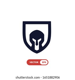 shield logo emblem with combination of spartan helmet vector icon