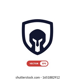 shield logo emblem with combination of spartan helmet vector icon