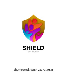 shield logo with family design template, colorful style