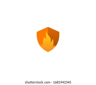 Icono del vector de llama de incendio del logotipo de escudo 