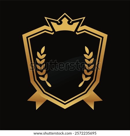 Shield Logo with Golden Crown, Laurel Wreaths, and Black Background Premium Award Design Concept