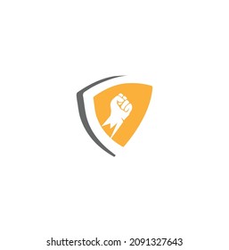 

Shield logo and hand design combination. Protector Logo Creative Minimal emblem design template.