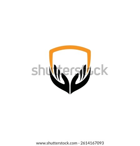shield logo with hand in flat design style