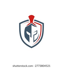 Shield logo with a helmet, Spartan warrior symbol, emblem. Spartan helmet logo, Spartan Greek gladiator helmet logo