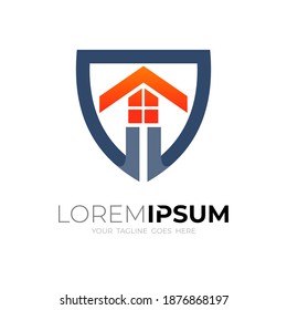 Logotipo del escudo y combinación de diseño del hogar, diseño de línea simple