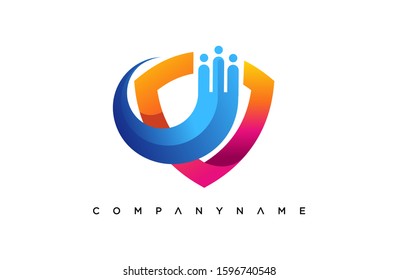 shield Logo Icon. with blue and orange color