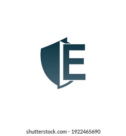 Shield logo icon with letter E beside design vector illustration