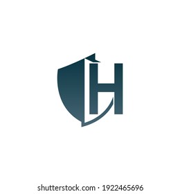 Schild-Logo mit Buchstabe H neben Design, Vektorgrafik