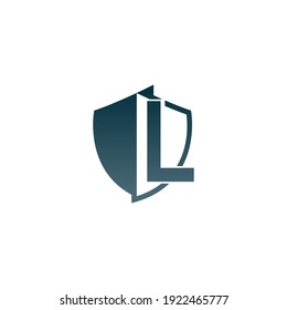 Shield logo icon with letter L beside design vector illustration