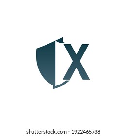 Shield logo icon with letter X beside design vector illustration