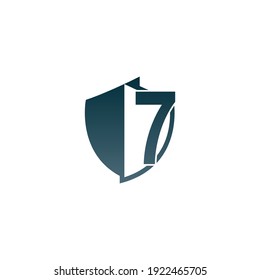 Shield logo icon with number 7 beside design vector illustration