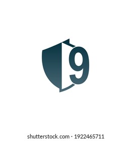Shield logo icon with number 9 beside design vector illustration