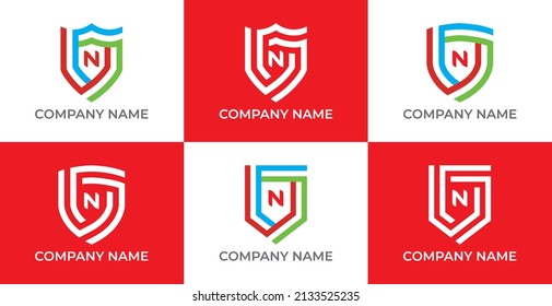 Shield Logo icon symbol Design with Letter N. Vector logo template