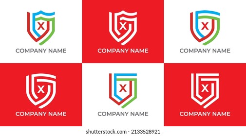 Shield Logo icon symbol Design with Letter X. Vector logo template