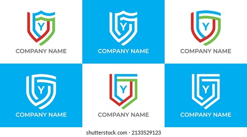 Shield Logo icon symbol Design with Letter Y. Vector logo template