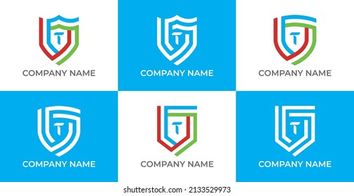 Shield Logo icon symbol Design with Letter T. Vector logo template