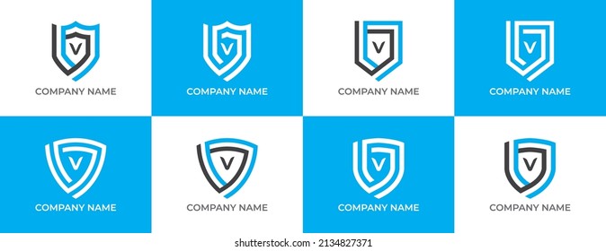 Shield Logo icon symbol Design with Letter V. Vector logo template