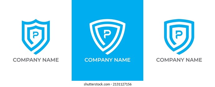 Shield Logo icon symbol with Letter P. Vector logo template