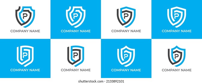 Shield Logo icon symbol with Letter P. Vector logo template