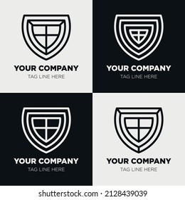 Shield logo icon template collection set design, generic line style