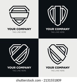 Shield logo icon template collection set design, generic line style