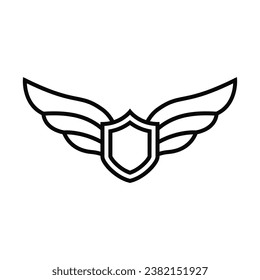 Shield logo illustration with wings on a white background