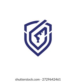 Logotipo da blindagem com símbolo interno da chave representando o controle de acesso e o gráfico de vetor azul seguro do sistema