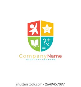 logotipo escudo e ícone de aprendizado do jardim de infância, logotipo de jogar e aprender
