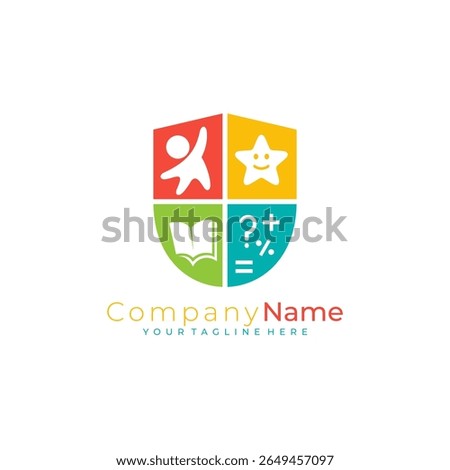 shield logo and kindergarten learning icon, play and learn logo