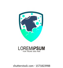 Shield logo with laundry design, Laundry Protection Logo Design Template Inspiration