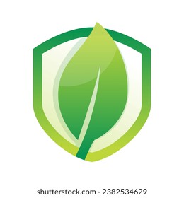 Shield logo with leaf design template. eco shiled logo template illustration on white background