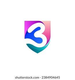 Shield logo with letter B design combination 3d colorful design, security